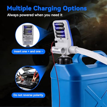 SINCEHOLY Electric Fuel Transfer Pump with Auto-Stop, 3.2 GPM Electric Gas Can Pumps, Battery/12V DC Powered, 4 Size Adapters, Leak-Proof Gasoline Diesel Kerosene Siphon Pump for Cars, Mowers, Boats