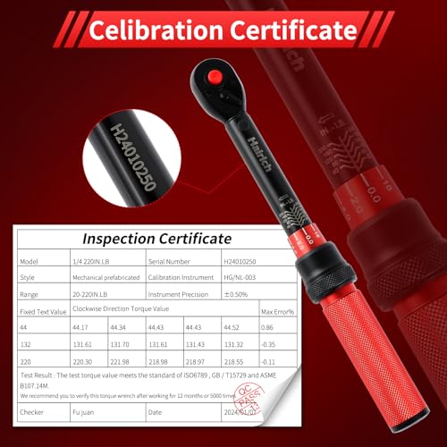 Hairich 1/4-Inch Torque Wrench, Dual-direction Small Torque Wrench 20-220in.lb/2.3-24.9Nm, 72 tooth High Precision Professional with Dual Range Scales | 72 tooth High Precision Professional with Dual Range Scales,Dual-direction Small Torque Wrench - size: