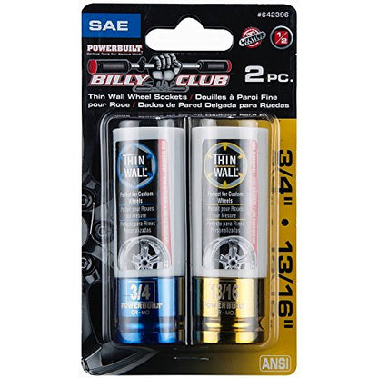 Powerbuilt 2 Piece SAE Impact Lug Nut Socket, 3/4-Inch and 13/16-Inch Non-marring and Thin Wall Lug Nut Socket, 1/2 Inch Drive, Protects Lug Nuts from Damage - 642396 - size: 3/4" and 13/16"