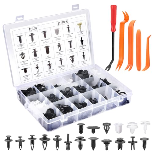 Car Retainer Clips & Fasteners Kit – 18 Universal Sizes Nylon Bumper, Fender Rivets, Door Panel Clips, and Plastic Rivets with Removal Tool for Toyota, Ford (415pcs) - style: 415pcs