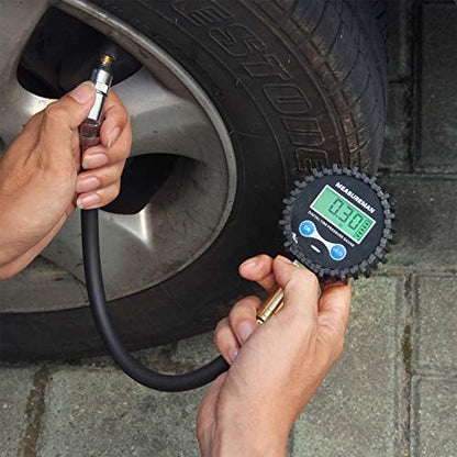 MEASUREMAN 2-1/2" Dial Size Digital Air Pressure Gauge with 1/4'' NPT Bottom Connector and Protective Boot, 0-200psi, Accuracy 1%, Battery Powered with LED Light - size: Short thread, style: 0-200psi