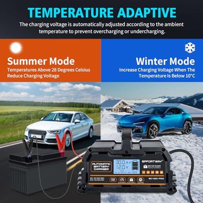 30A Battery Charger, 12V/24V Lead Acid, 12V LiFePO4. Smart Battery Charger with Trickle Charge. Car Battery Maintainer with LCD Display. Suitable for Trucks, Motorcycles - size: 30A