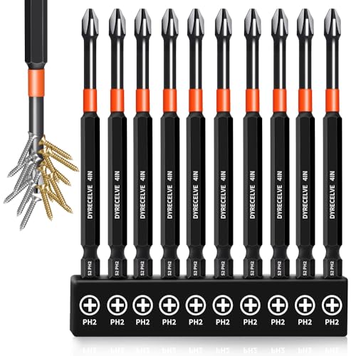 10-Pack Phillips Bits #2 Impact, 4-Inch Long Magnetic Phillips Head Drill & Screwdriver Bits, PH2 Premium S2 Steel 1/4" Hex Shank for Impact Drivers, Professional & DIY Use - color: 4'' Ph2 10-pcs