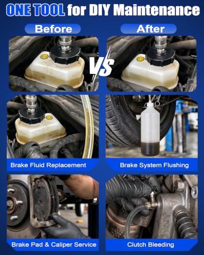 3L Brake Fluid Bleeder Kit w/ 1L Waste Oil Bottle, Automotive Power Bleeding Tool for Flush Brakes, Pressure Brake Bleeder for Clutch System, Includes 43.5/45/49.5/50.7mm Master Cylinder Caps | Pressurized System, One-man Brake Bleeding at Home