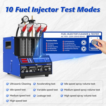 BELEY V308 Fuel Injector Cleaner Tester Machine with Heated Ultrasonic | 4-Cylinder Injector Cleaner Featuring Visual Spray Pattern, Flow Rate & Leak Test for 12V Gasoline Car & Motorcycle Injectors - size: ‎Standard Fuel lnjector