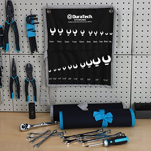 DURATECH 52-Piece Combination Wrench Set, Regular & Stubby, SAE & Metric | 32 PCS Combo Wrenches(5/32"-7/8"&4mm-20mm) & 20 PCS Stubby Wrenches(3/16"-13/16"&5.5mm-14mm), CR-V Steel, with Rolling Pouch - size: Metric&SAE(52 PCS)