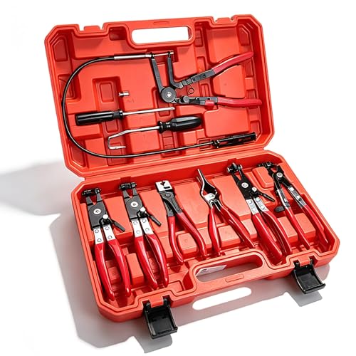 BARTOO 9pcs Hose Clamp Pliers Set, Hose Clamp Removal Tool for Automotive, Flexible Wire Long Reach Swivel Jaw Pliers for Fuel Oil Coolant Radiator Heater and Water Hose