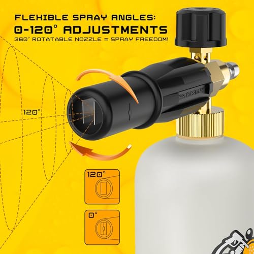 Foam Cannon for Pressure Washer, 1L Bottle Snow Foam Cannon with 5 Pressure Washer Nozzle Tips, 1/4 Inch Quick Connector, Compatible with Gas Pressure Washers&Electric Pressure Washers | Foam Cannon