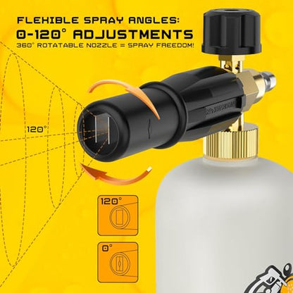 Foam Cannon for Pressure Washer, 1L Bottle Snow Foam Cannon with 5 Pressure Washer Nozzle Tips, 1/4 Inch Quick Connector, Compatible with Gas Pressure Washers&Electric Pressure Washers | Foam Cannon