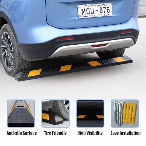 72" Heavy-Duty Rubber Parking Curb, Installation Kits Included 6-Foot Wheel Stopper for Garage, Driveway & Parking Lot Vehicles Truck Driveway Protect Cars Vans Trucks Pumpers (72" - 2Pack) - size: 72" - 2Pack