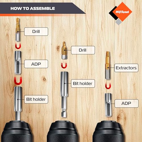AV Steel 22 Pieces Damaged Screw Extractor Set, Easy Out Screw Extractor Kit with Magnetic Extension Bit Holder & Socket Adapter, Screw Remover and Extractor Set for Removing Stripped Broken Bolt
