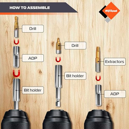 AV Steel 22 Pieces Damaged Screw Extractor Set, Easy Out Screw Extractor Kit with Magnetic Extension Bit Holder & Socket Adapter, Screw Remover and Extractor Set for Removing Stripped Broken Bolt