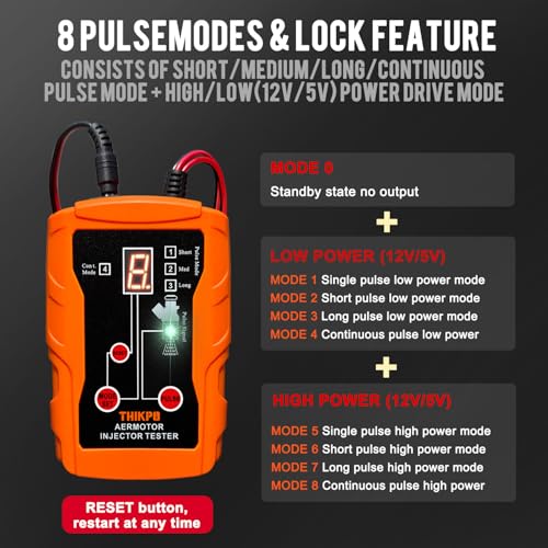 Fuel Injector Tester and Cleaner Tool Kit, DIY Cleaning Tool Kit, 8 Pulse Modes for Injector Tester, 2 Fuel Injectors Simultaneously Test, 4 Size Cleaning Adapters, 12V/5V Output Power