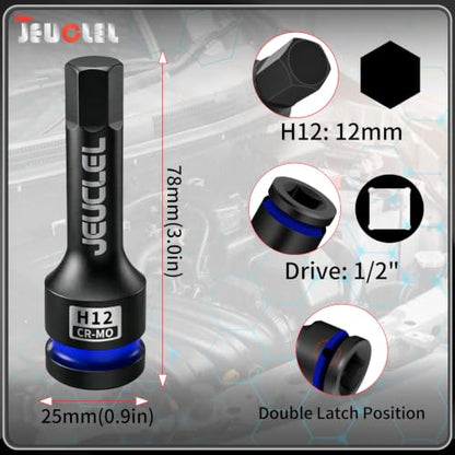 12mm Hex Impact Bit Socket, H12 1/2" Drive Allen Socket, Cr-Mo | 3-Inch, Lengthen Hex Screwdriver Adapter for Electric Ratchet Wrenches Fastening Screws, Socket Wrench, Head Drill - size: 1PC | H12 12MM