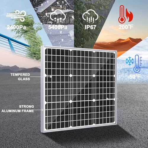 SOLPERK Solar Panel Kit 50W 12V, Waterproof Solar Battery Trickle Charger Maintainer + Smart MPPT Controller + Adjustable Mount Bracket for Boat Car RV Motorcycle(Without Mounting Bracket) - size: 50W MPPT Kit