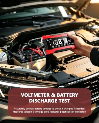 12V 10A Smart Battery Charger for Car and Motorcycle Battery Maintainer & Trickle Charger with Pulse Repair LCD Display Temperature Compensation for AGM Gel SLA Deep Cycle Lead Acid Batteries - color: Red-Black