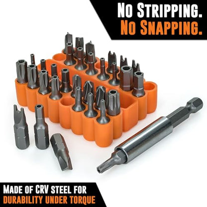 Mutt Tools 33pc Security Bit Set - Complete Torx Security Screwdriver Set with Tamper Proof Bits - Star Bits, Hex, Spanner, Tri-Wing & Torq - Professional Security Torx Bit Set
