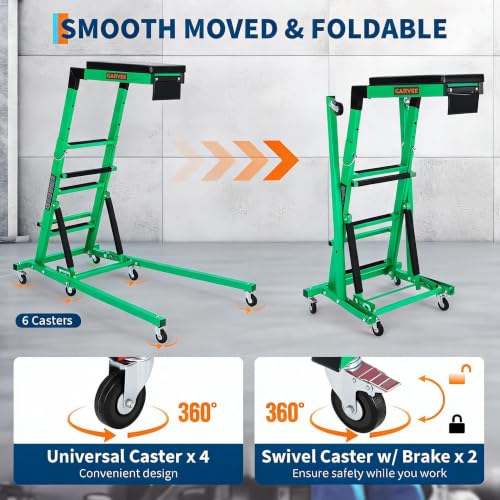 Garvee Automotive Top Side Creeper, 48-68 Inch Adjustable Height, 400 LBS | 48"-68" Adjustable Height, 400LBS Capacity, Green, 6 Swivel Casters, Foldable, Heavy Duty, For Garage & Auto Shop Repair - color: Green