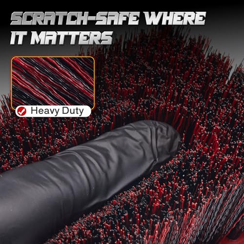 BMLEI Wheel & Tire Brush Set, 2 Pack Car Wheel Brush & Tire Cleaner Brushes, Soft Bristle Rim Brush and Stiff Tire Scrub Brush, Scratch-Free Wheel Cleaning Kit for Car Detailing, Trucks, SUVs - color: Red&black