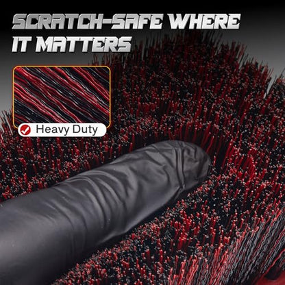 BMLEI Wheel & Tire Brush Set, 2 Pack Car Wheel Brush & Tire Cleaner Brushes, Soft Bristle Rim Brush and Stiff Tire Scrub Brush, Scratch-Free Wheel Cleaning Kit for Car Detailing, Trucks, SUVs - color: Red&black