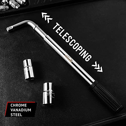 EPAuto Telescoping Lug Wrench, Wheel Wrench, CR-V Sockets (17/19, 21/22mm) | Wheel with CR-V Sockets (17/19, 21/22mm)