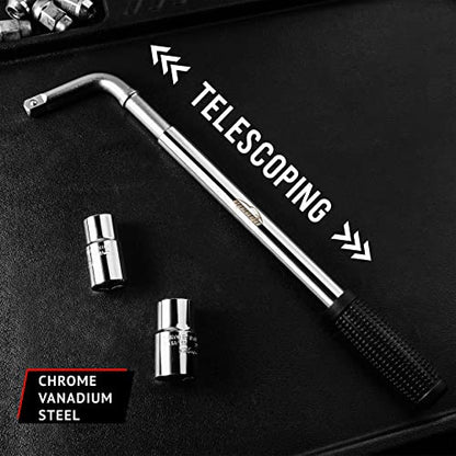 EPAuto Telescoping Lug Wrench, Wheel Wrench, CR-V Sockets (17/19, 21/22mm) | Wheel with CR-V Sockets (17/19, 21/22mm)