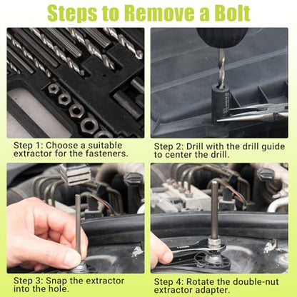 Broken Bolt Extractor, 25 PCS Extractor Set, Easy Out Drill Bit Guides, Drill Extractor Kit for Removing Stripped, Damaged, Rusted, Rounded-Off Bolts, Automotive Nuts & Screws