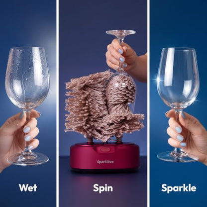 Home Glassware Polisher, World's First Affordable Spinning Glass Polisher, 600 RPM Dries, Polishes, All Glasses, Wine, Drinking, Wet Glass and Spin For Sparkling Glassware, Burgundy, Premium Paint | World's First Affordable Spinning Glass Polisher, 600 RP