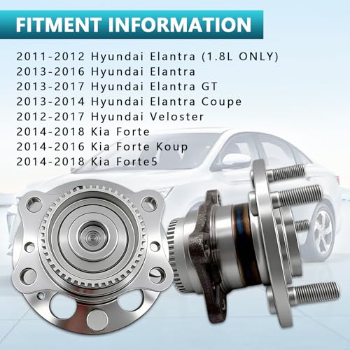 512492 Rear Wheel Bearing Hub Assembly for Hyundai Elantra 2011-2016 | Hub for Elantra GT 2013-2017, Veloster 2012-2017, Elantra Coupe, Kia Forte Forte5 Koup, Eliminates Noise, Simple Installation - size: 512492
