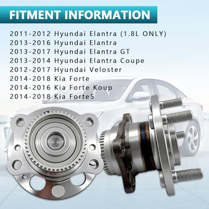 512492 Rear Wheel Bearing Hub Assembly for Hyundai Elantra 2011-2016 | Hub for Elantra GT 2013-2017, Veloster 2012-2017, Elantra Coupe, Kia Forte Forte5 Koup, Eliminates Noise, Simple Installation - size: 512492