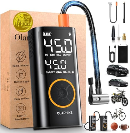 OlarHike Tire Inflator Portable Air Compressor, Smart Dual Hose System, Auto Air Pump for Car Tires, Bike,Bicycle, Motorcycles,Electric Pump with LED Light & Digital Pressure Gauge