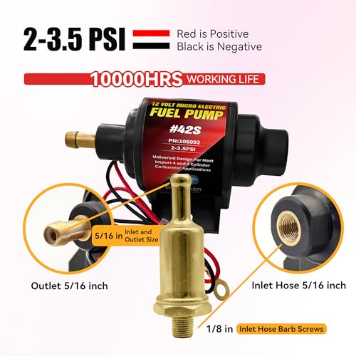 Gasoline Electric Fuel Pump Universal 5/16 Inch Inlet and Outlet Inline 12V 1-2A 28GPH 2-3.5 PSI Operating Fuel Pressure - color: 2-3.5PSI 28 GPH for Gasoline