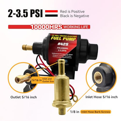 Gasoline Electric Fuel Pump Universal 5/16 Inch Inlet and Outlet Inline 12V 1-2A 28GPH 2-3.5 PSI Operating Fuel Pressure - color: 2-3.5PSI 28 GPH for Gasoline
