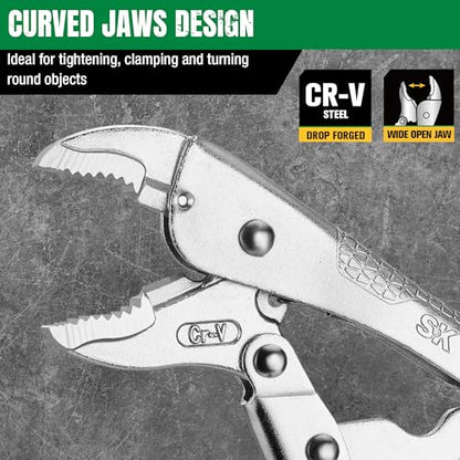 SK 7" Curved Jaw Locking Pliers, Vice Grips, Premium CR-V Steel | Vise Grip Pliers, Nickel-Plated Finish, Ergonomic Anti-slip Handle, Ideal for Welding or Assembly - size: 7"
