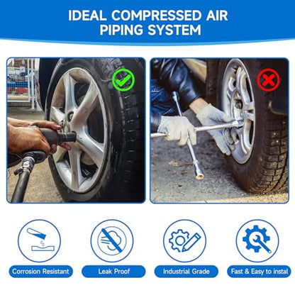 3/4"×100&200&300ft Compressed Air Line Kit for Shop/Garage, Hdpe-Aluminum Rapid Air System Includes Right Angle Fittings and Tee Fittings, Compressed Air Piping System Leak Proof&Easy to Install - size: 3/4"100FT