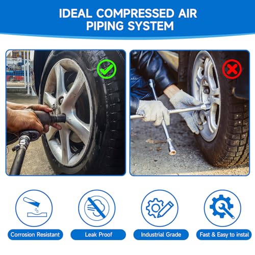 3/4"×100&200&300ft Compressed Air Line Kit for Shop/Garage, Hdpe-Aluminum Rapid Air System Includes Right Angle Fittings and Tee Fittings, Compressed Air Piping System Leak Proof&Easy to Install - size: 3/4"300FT