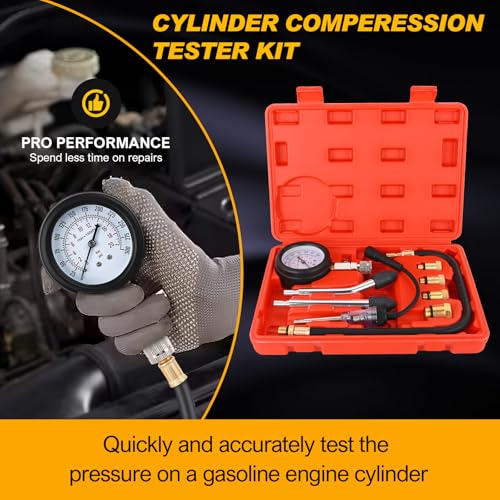 Nilight Compression Tester with Spark Plug Tester, 9PCS Petrol Gas Engine Cylinder Pressure Gauge 0-300 PSI Automotive Tool Set for Cars Trucks Motorcycles - color: 9pcs