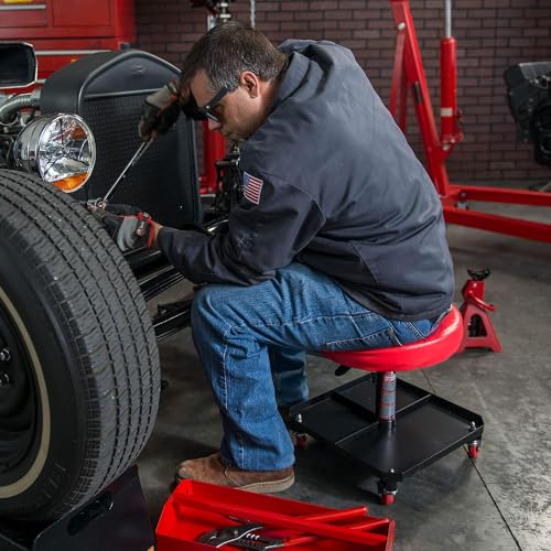 BIG RED TR6350 Torin Rolling Pneumatic Creeper Garage/Shop Seat: Padded Adjustable Mechanic Stool with Tool Tray Storage, Red Large - style: 6350