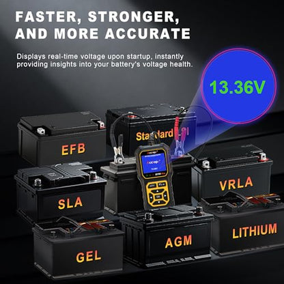 BT60 PRO Car Battery Tester 6V/12V/24V, 2–120Ah, 100–3000 CCA, AGM/Gel/Lithium, Alternator & Starter/Charging System Analyzer, QR Cloud Report (No App), Digital Analyzer - color: Black-Yellow
