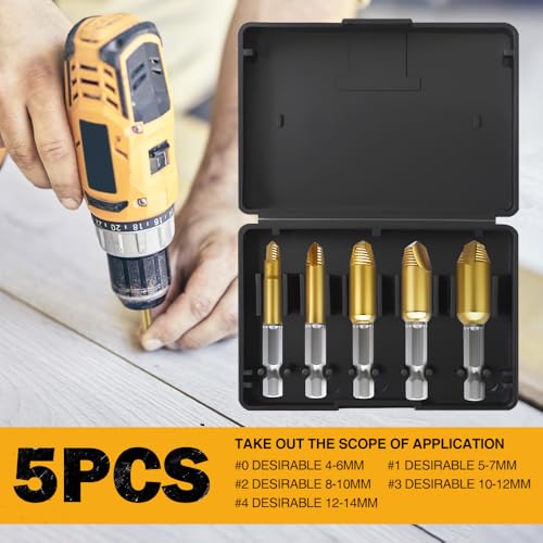 5-Piece Stripped Screw Extractor Set - HSS 4321, Father's Day, Gifts from Wife Daughter Son Manually Remove Screws and Bolts, Damaged Screw Removal Extractor Set - Ideal for DIY and Home Repairs - color: Golden
