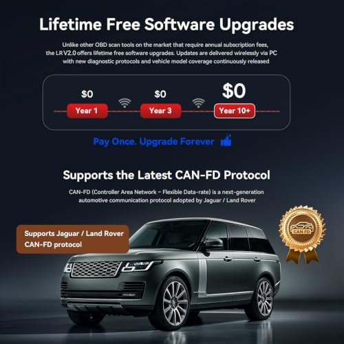 iCarsoft LR V2.0 Full Systems Diagnostic Tool for Landrover/Jaguar from 1996 to 2025 9 Reset Functions OBD2 Scanner Battery Test AutoVIN Live Data Car Code Reader Lifetime Free Update CAN-FD - color: LR V2.0 - 2025 Version