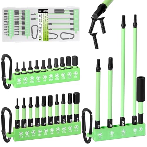 1" 2" 4" 6" Hex Head Allen Wrench Drill Bit Set, Metric & Sae Allen Key Set, 4 Length for Narrow Area, Ikea Type Furniture, Rc Car, Magnetic Tip 1/4 Inch Long Hex Bit Set, 25Pcs w/Bit Holder - style: G. Hex Screwdriver Bits