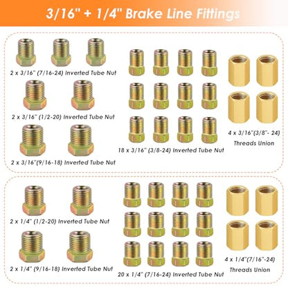 25 ft 3/16 + 1/4 Zinc Coated Alloy Brake Line Kit(Includes 48 Fittings and 8 Unions) with Tube Bender and Double & Single Flaring Tool Kit - size: 3/16 + 1/4 Inch Silver, style: Brake Line Kit & Tube Bender