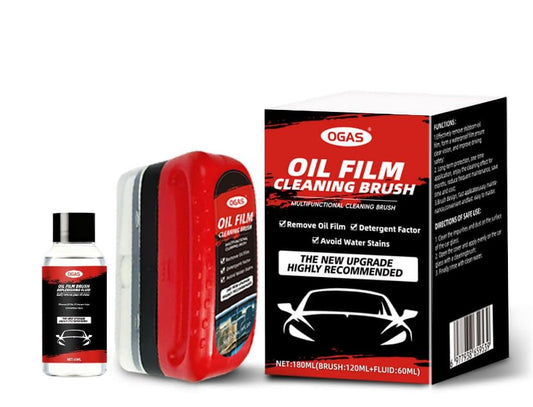 Car Glass Oil Film Removal Kit, Automotive Windshield Cleaner and Wiper Restorer Brush, Auto Window Deep Cleaning Paste Fluid for Night Glare & Water Spots Stripper, 6.1 fl oz