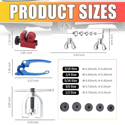 3/16" Brake Line Kit,Universal Brake Line Flaring Tool Kit with 24 Inverted Fittings & Tube Bender,Portable Brakes Lines Repair Kits as Automotive Tools for Most Hydraulic Systems