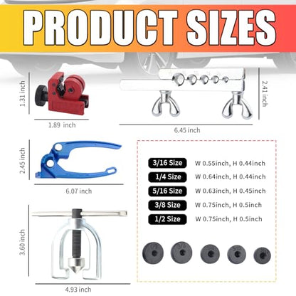 3/16" Brake Line Kit,Universal Brake Line Flaring Tool Kit with 24 Inverted Fittings & Tube Bender,Portable Brakes Lines Repair Kits as Automotive Tools for Most Hydraulic Systems