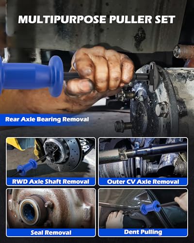 OMT 22pc Slide Hammer Puller Set, Axle Bearing Hub & Seal Remover Kit | Front and Rear Axle Shaft Hub Bearing Seal Remover Set with 1" to 2-7/8" ID Adapters 2-Jaw 3-Jaw Yokes