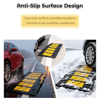 BESEA Heavy-Duty Rubber Speed Bump Ramp 35" x 20" x 2", High-Visibility Yellow Reflective Driveway Ramp & Car Ramp for Parking Lots, Driveways, Traffic Calming Speed Hump(1PACK)