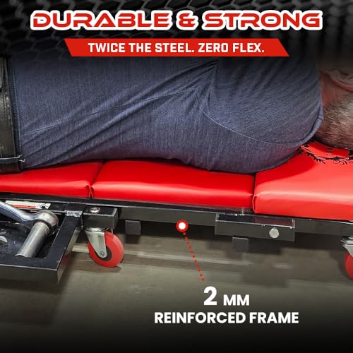 40" Mechanics Creeper Z fold with Side Tool Tray, 3 in 1 Low Profile,7pc-2.5" (360°) Swivel castors, Heavy Duty 450lb Laying Capacity 300lbs Seated, Home and Garage,