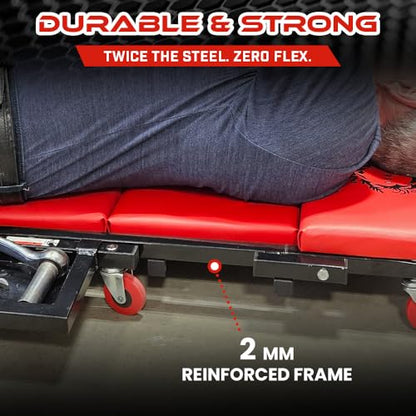 40" Mechanics Creeper Z fold with Side Tool Tray, 3 in 1 Low Profile,7pc-2.5" (360°) Swivel castors, Heavy Duty 450lb Laying Capacity 300lbs Seated, Home and Garage,